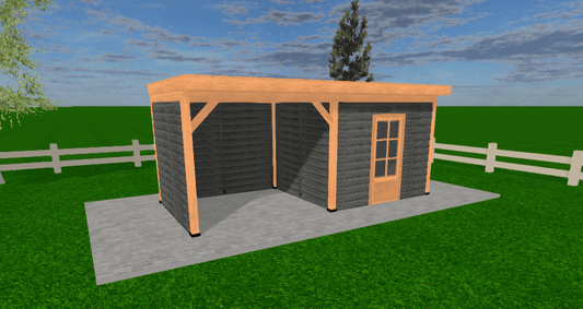 Stijlvolle Douglas houten overkapping met schuur – Grandiose model 600x270, robuust en duurzaam.