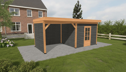 Douglas Houten Overkapping met Schuur | Grandiose YARD Outdoor | 600 x 270