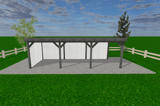 Luxe Douglas houten overkapping Sublime 800x400 cm met witte rabatwanden, perfect voor een stijlvolle tuin.