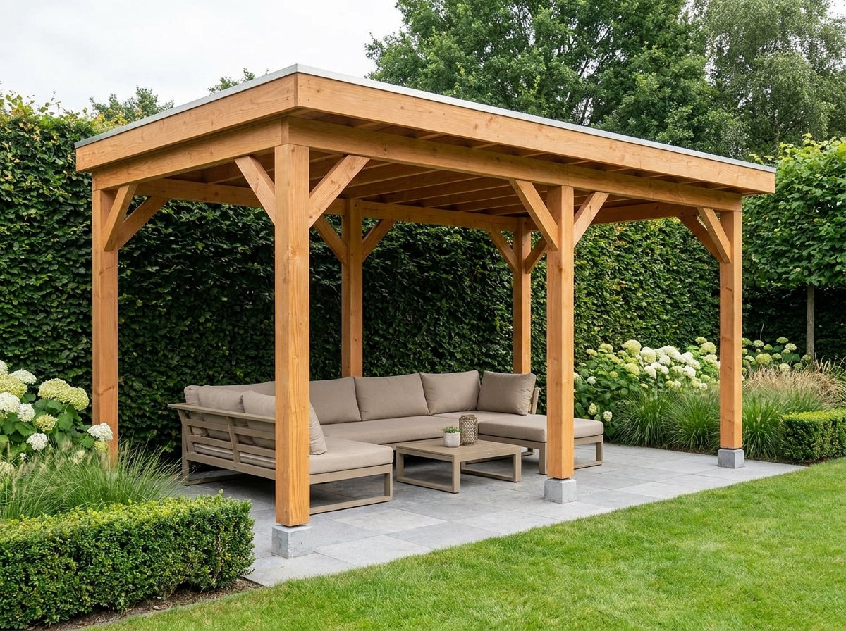 Douglas houten overkapping plat dak Grandiose YARD Outdoor 500x270