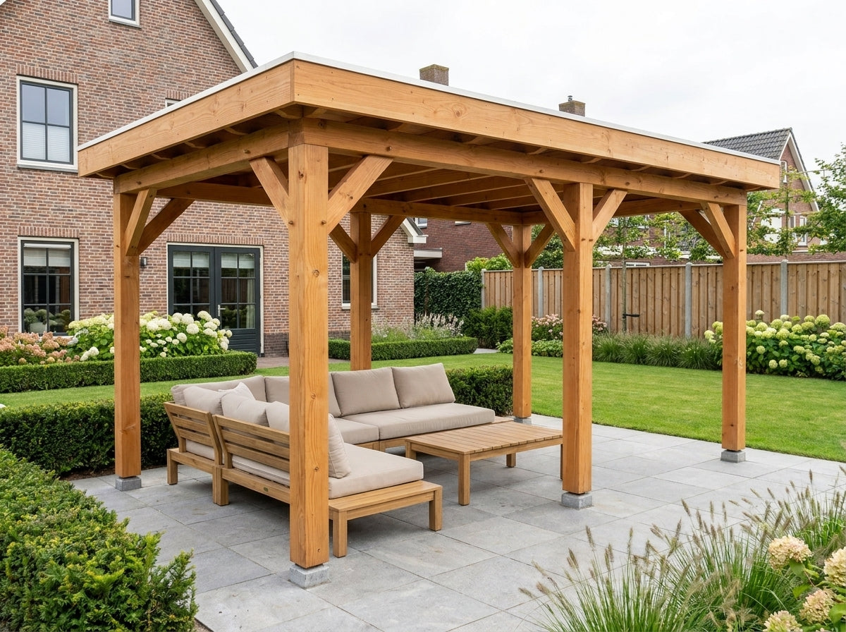 Douglas houten overkapping plat dak Grandiose YARD Outdoor 500x270