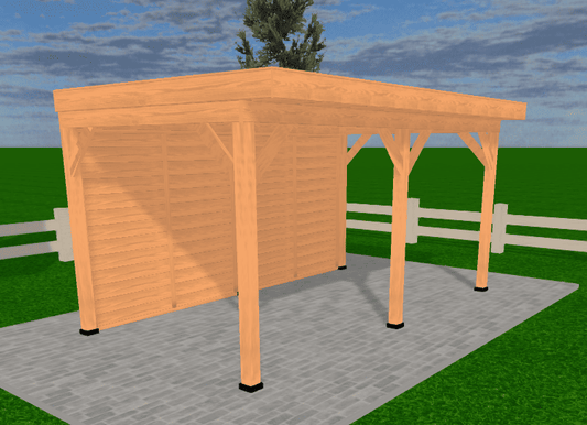 Douglas overkapping 500x270 met plat dak en natuurlijke achterwand in Zweeds rabat – model Grandiose van YARD Outdoor