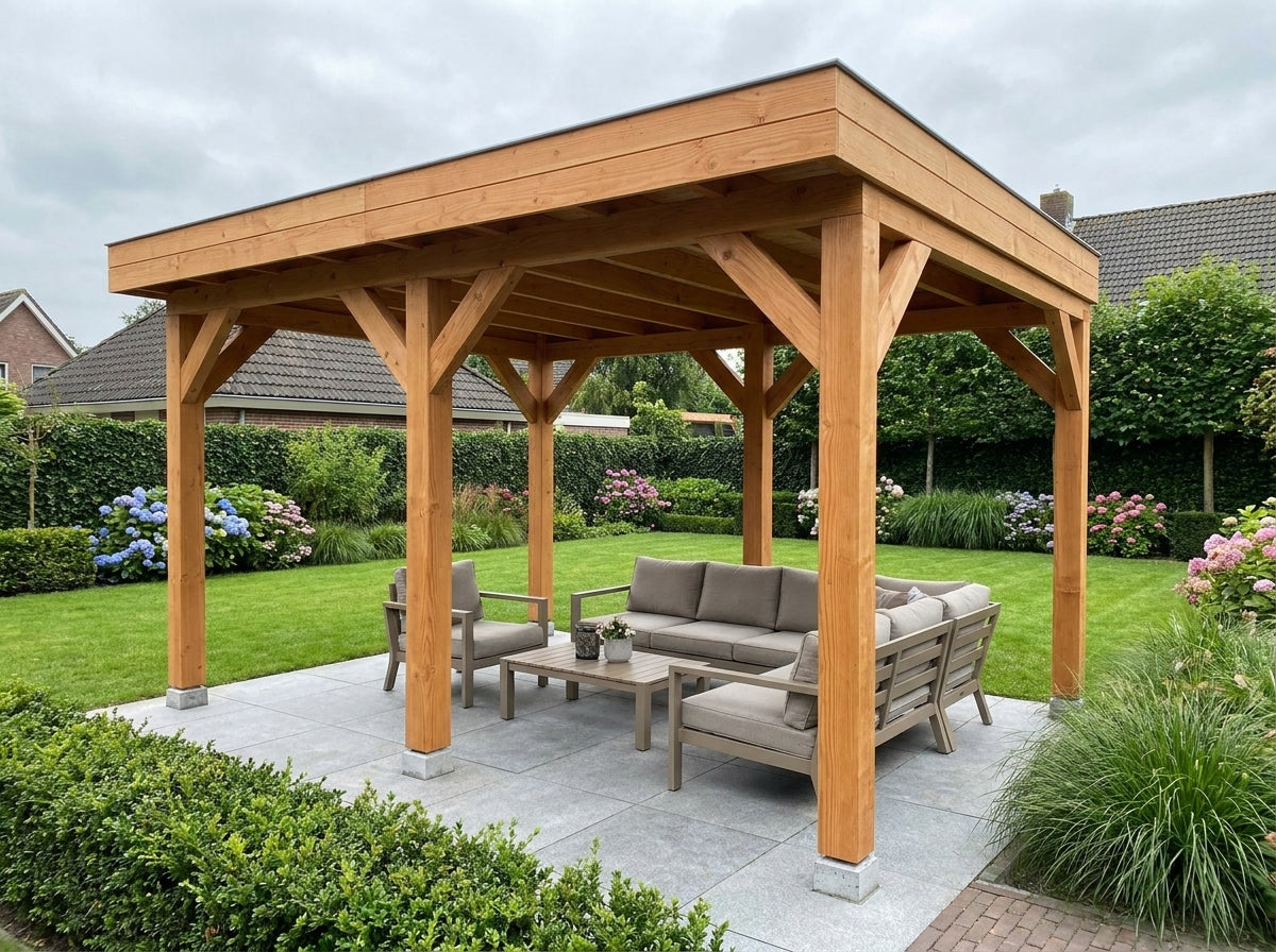 Douglas houten overkapping plat dak Sublime YARD Outdoor 400x300