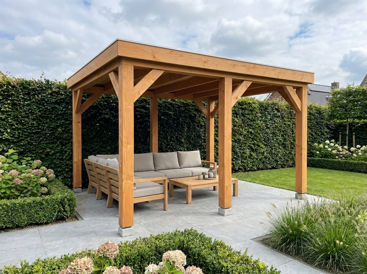 Douglas houten overkapping plat dak Sublime YARD Outdoor 400x300