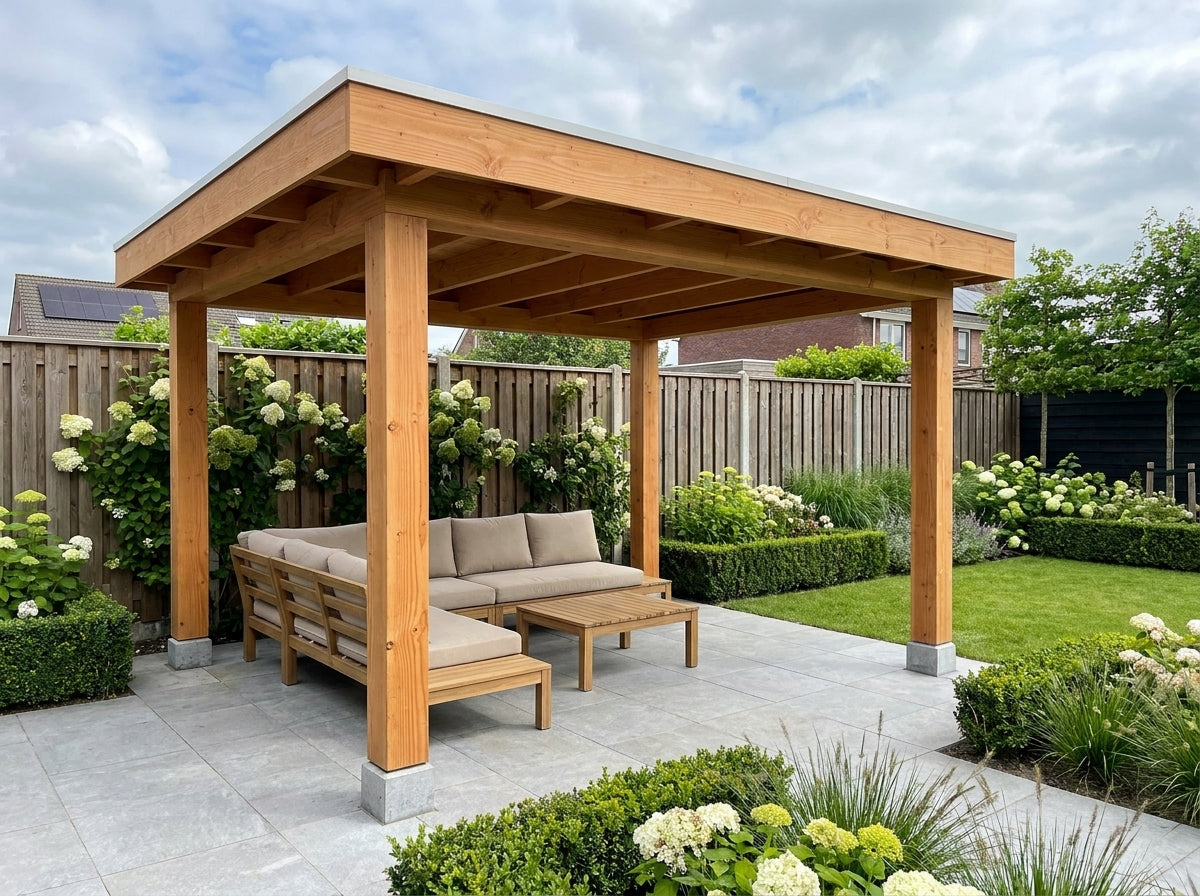 Douglas houten overkapping plat dak Sublime YARD Outdoor 400x300
