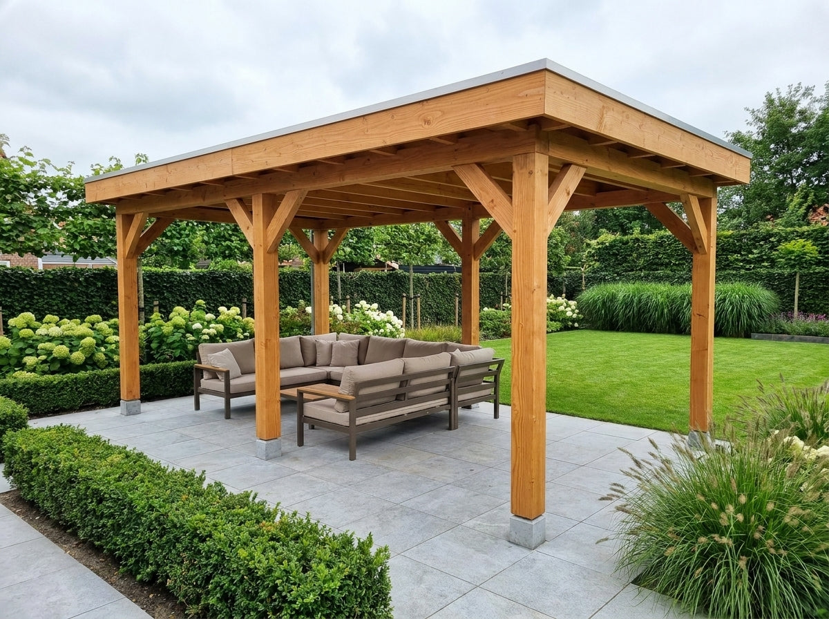 Douglas houten overkapping plat dak Sublime YARD Outdoor 600x300