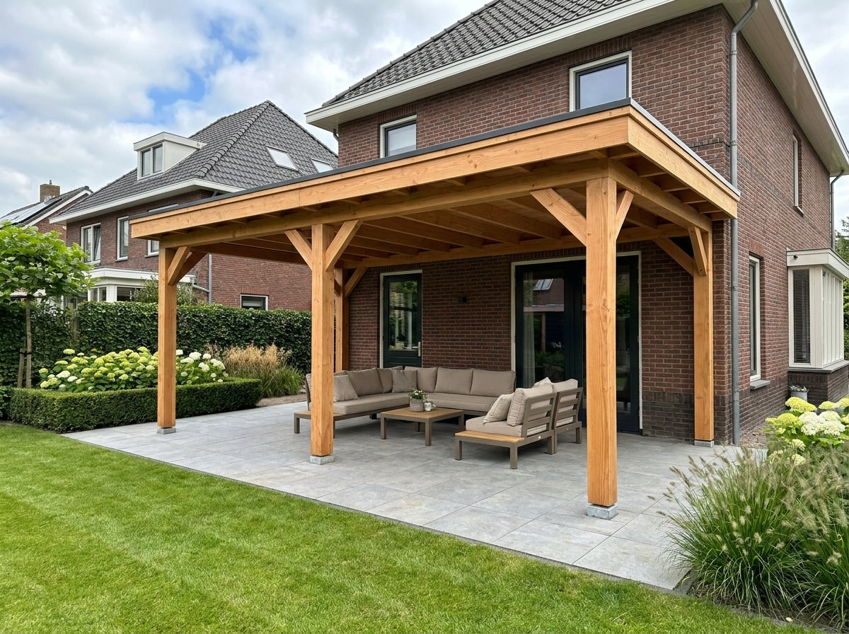 Douglas houten overkapping plat dak Sublime YARD Outdoor 700x350