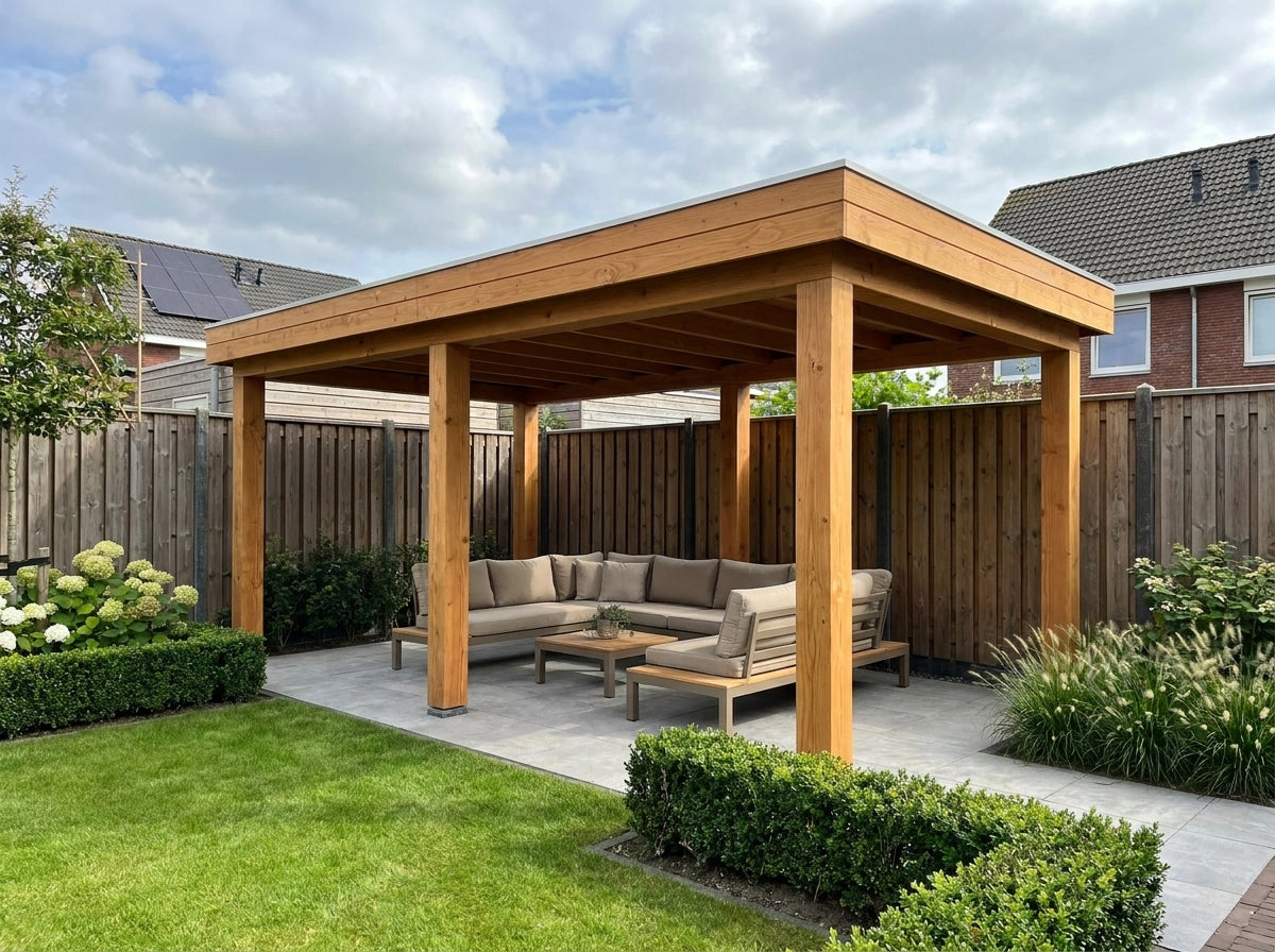 Douglas houten overkapping plat dak Sublime YARD Outdoor 700x350