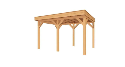 Douglas houten overkapping Sublime 400x300 met plat dak – strak, ruimtelijk en perfect voor een stijlvolle buitenplek.