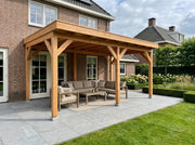 Douglas Overkapping Op Maat 500 x 300 cm met Naturel Rabatwanden en Deur in Achterwand – 500x300