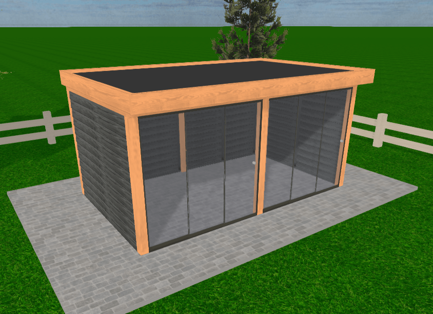 Douglas Overkapping Op Maat 460 x 270 cm met Zwarte Rabatwanden en Glazen Schuifwanden