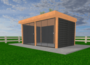 Douglas Overkapping Op Maat 460 x 270 cm met Zwarte Rabatwanden en Glazen Schuifwanden