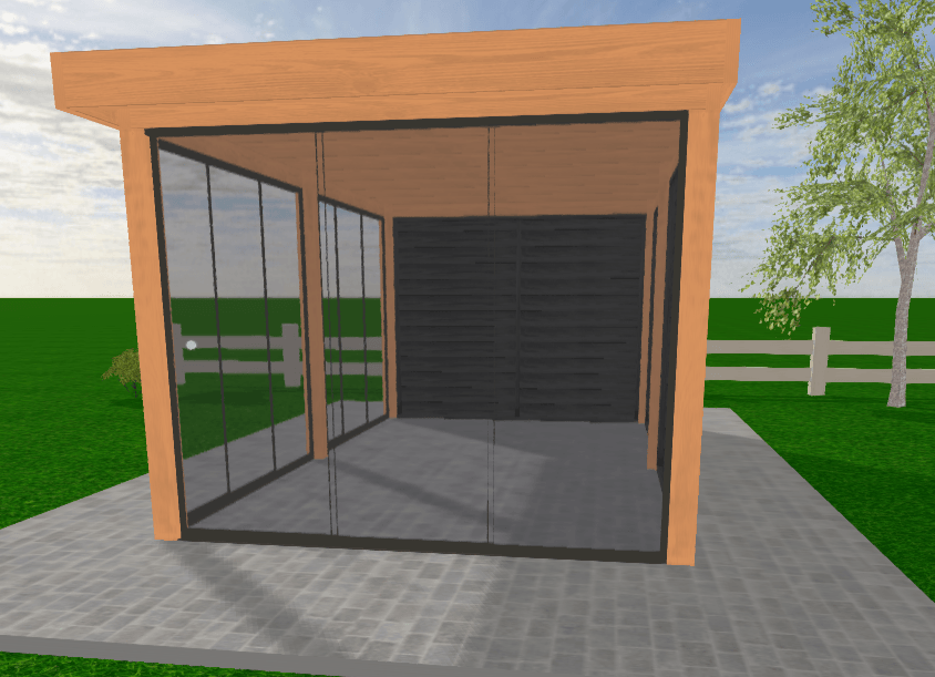 Douglas Overkapping Op Maat 460 x 270 cm met Zwarte Rabatwanden en Glazen Schuifwanden