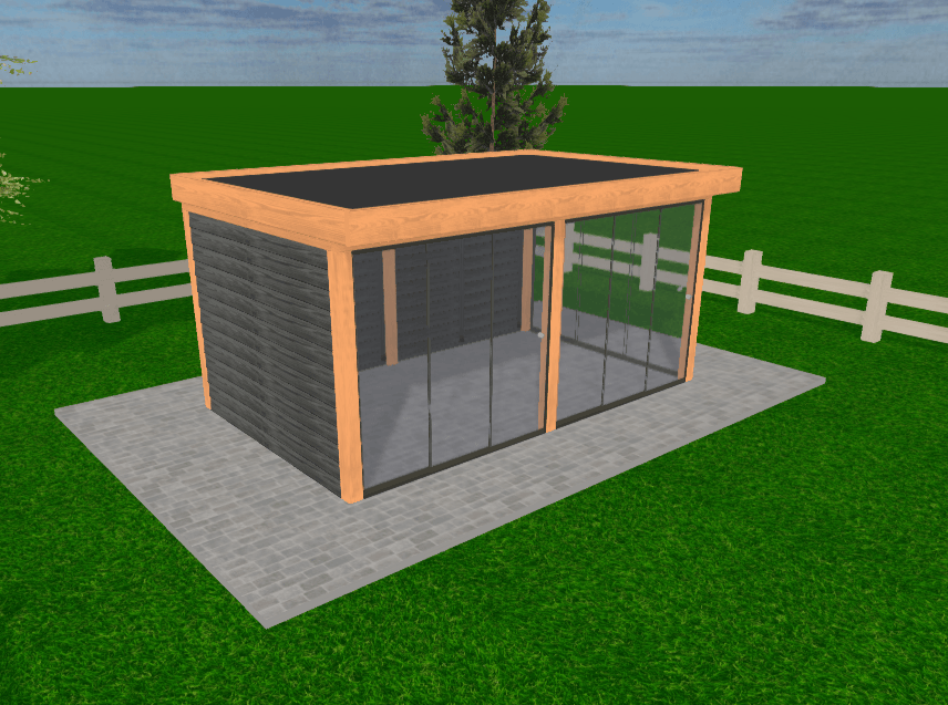 Douglas Overkapping Op Maat 460 x 270 cm met Zwarte Rabatwanden en Glazen Schuifwanden