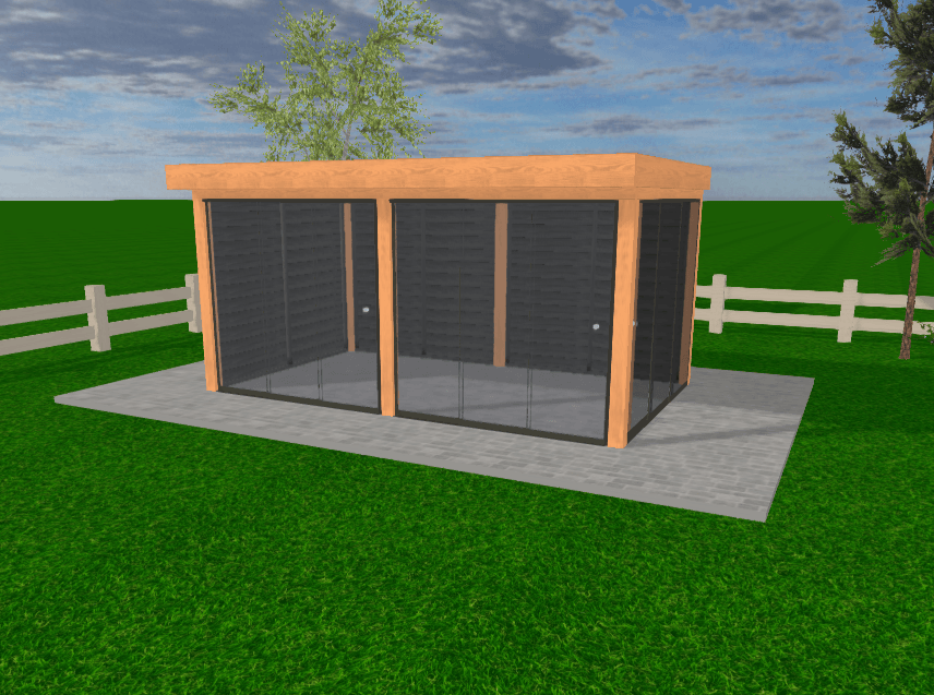 Douglas Overkapping Op Maat 460 x 270 cm met Zwarte Rabatwanden en Glazen Schuifwanden