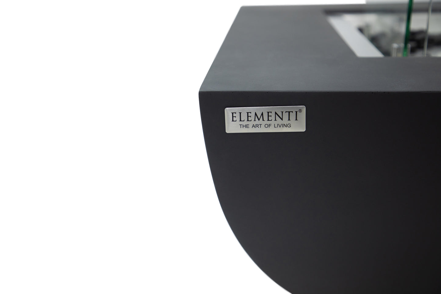 Elementi merkdetail op de Matte Black Aurora vuurtafel
