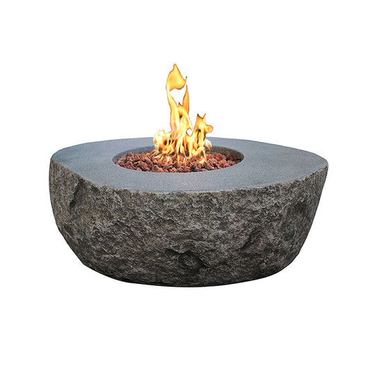 Elementi Boulder basaltlook vuurtafel op gas met vlam en roodachtige lavastenen