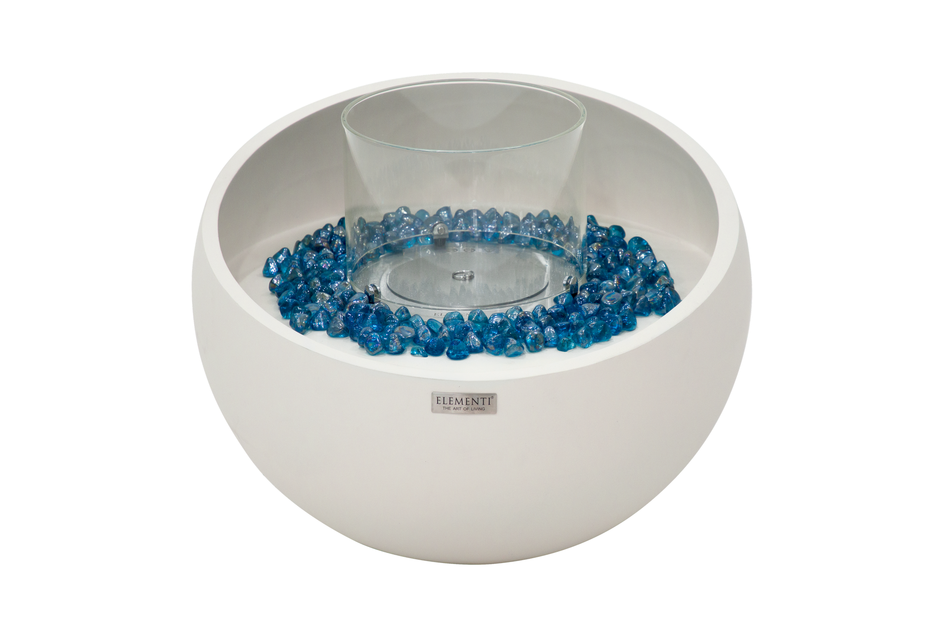 Elementi Firenze Cream White bio-ethanol vuurschaal met blauw decoratief glas