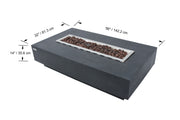 Abmessungen des Elementi Hampton Dark Grey Feuertischs: 142,2 × 81,3 × 35,6 cm