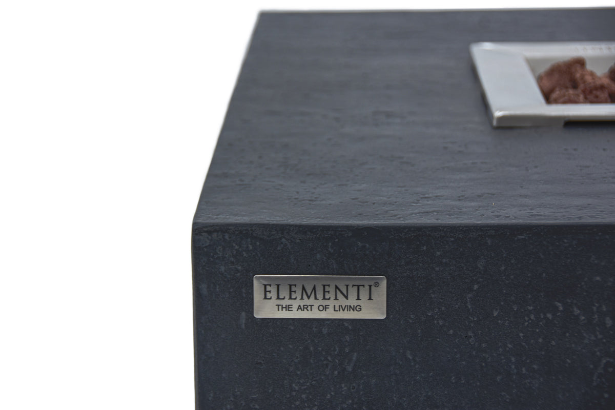 Elementi-Markendetail am Hampton Dark Grey Feuertisch