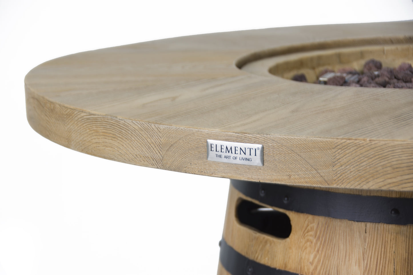 Elementi merkdetail op de ronde tafelrand van de Lafite vuurtafel