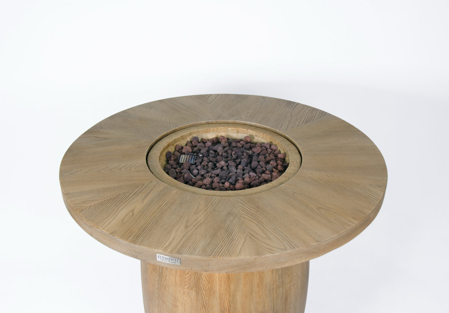 Elementi Lafite ronde vuurtafel op gas in houtlook met roodachtige lavastenen