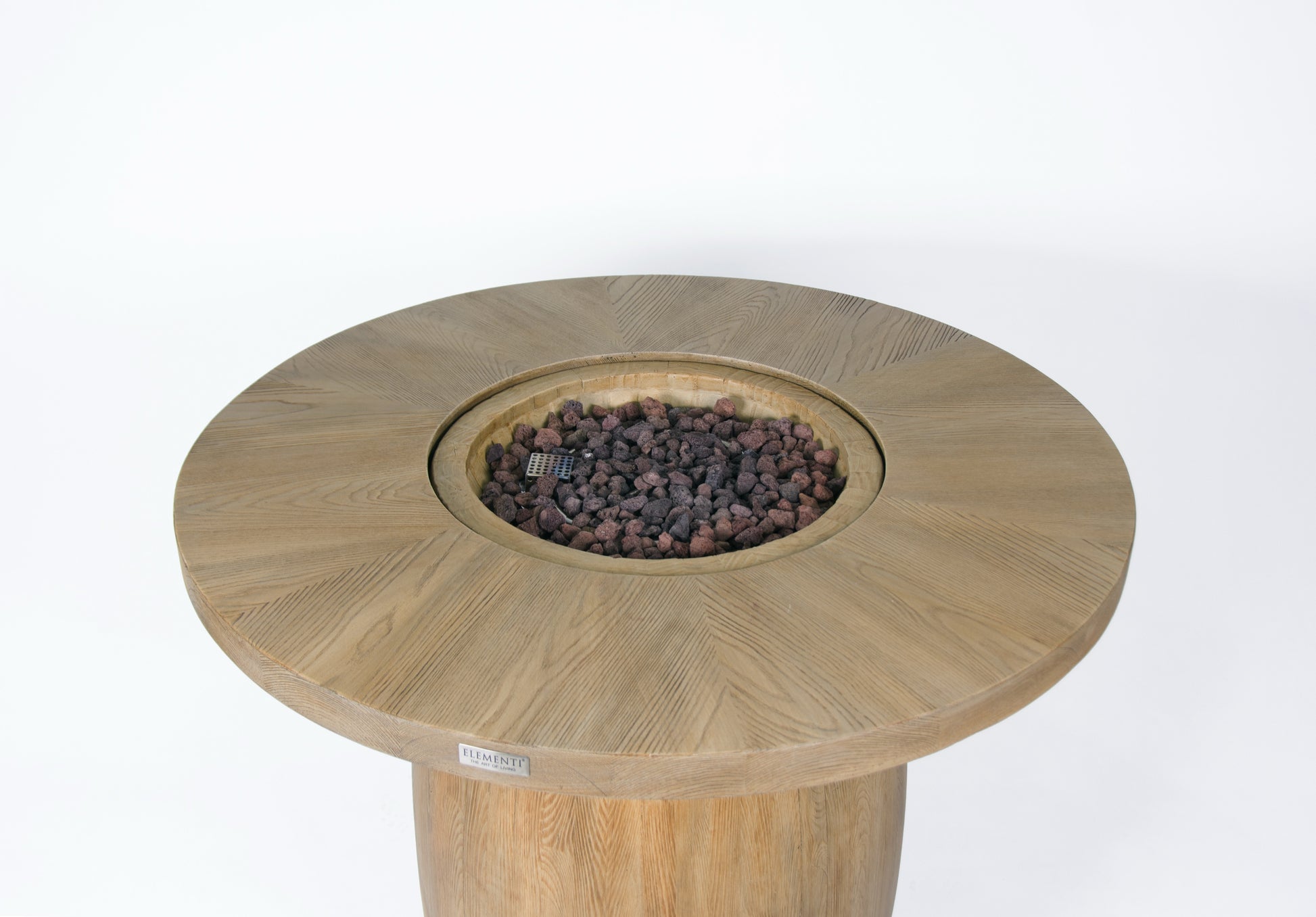 Elementi Lafite ronde vuurtafel op gas in houtlook met roodachtige lavastenen