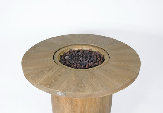 Elementi Lafite ronde vuurtafel op gas in houtlook met roodachtige lavastenen