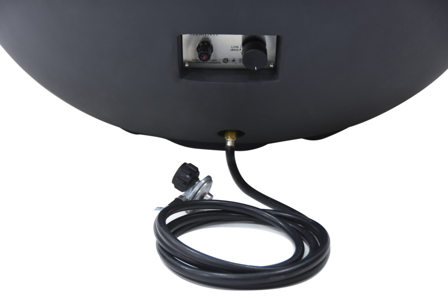 Gasaansluiting en bediening van de Elementi Lunar Bowl Dark Grey vuurtafel