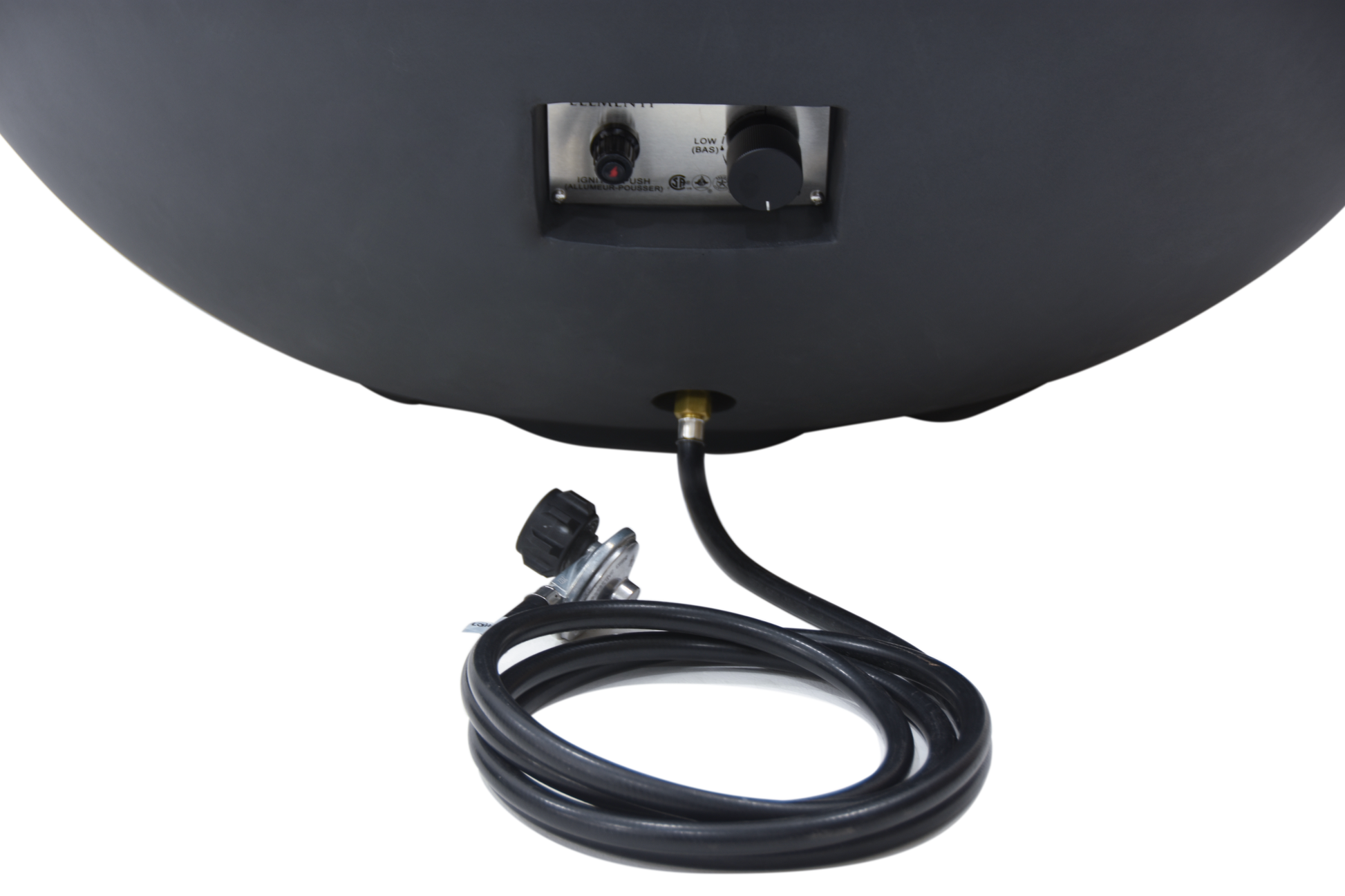 Gasaansluiting en bediening van de Elementi Lunar Bowl Dark Grey vuurtafel