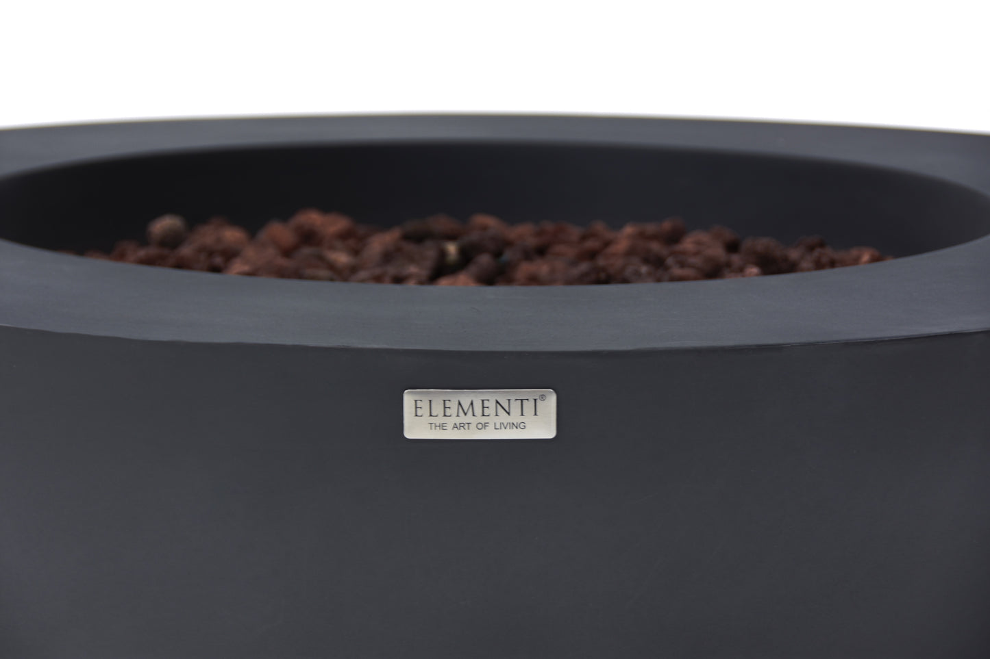 Elementi merkdetail op de Lunar Bowl Dark Grey vuurtafel