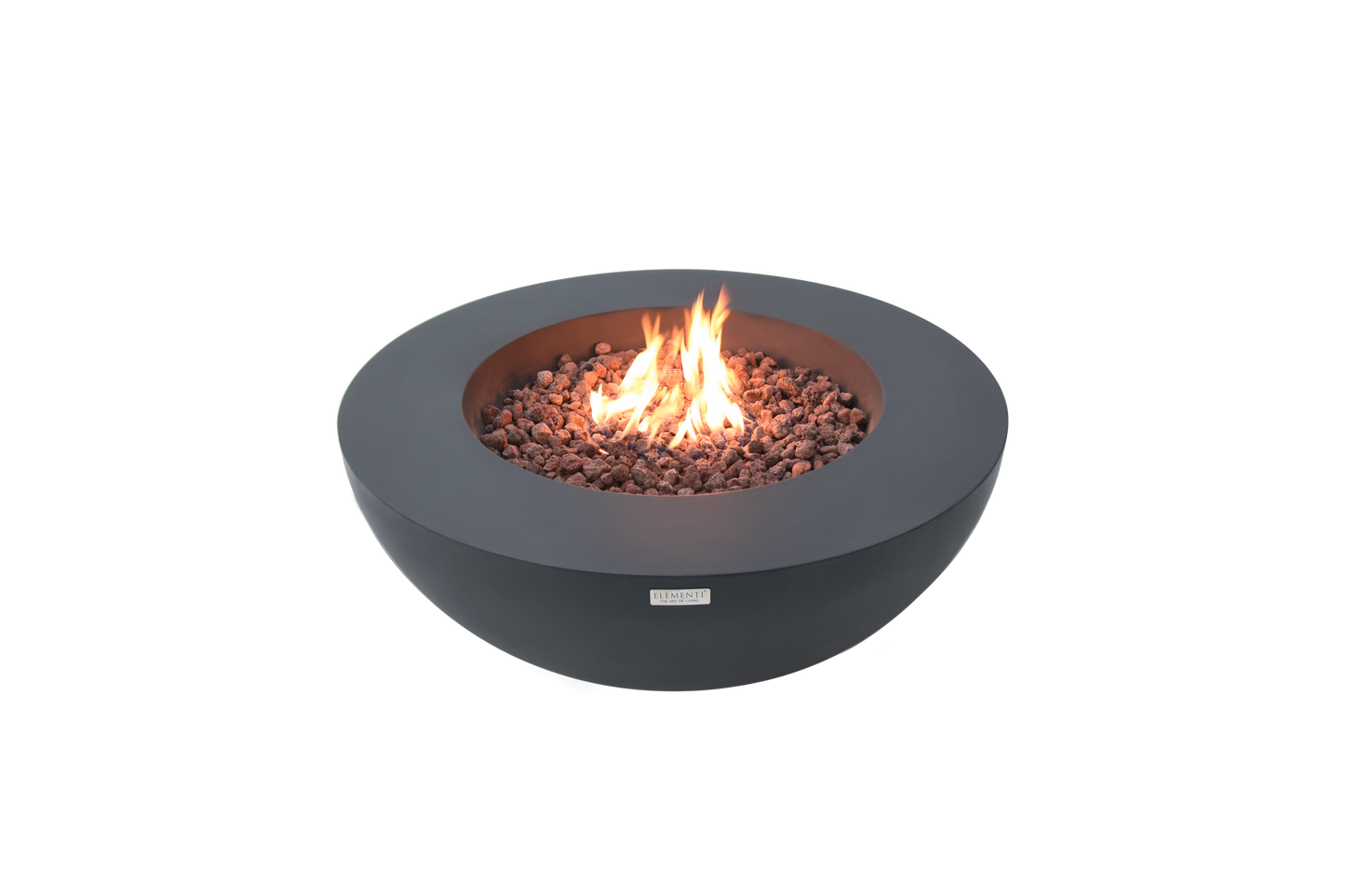 Elementi Lunar Bowl Dark Grey ronde vuurtafel op gas met vlam en lavastenen