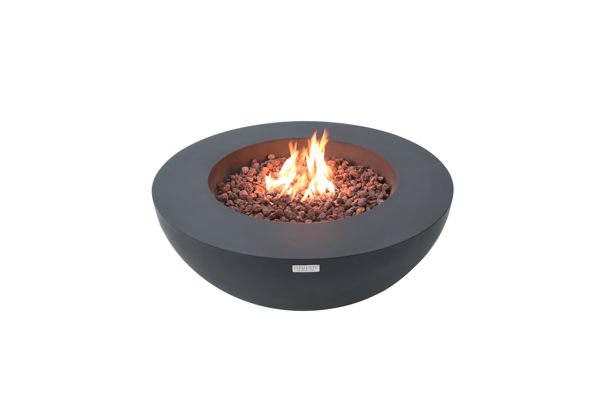 Elementi Lunar Bowl Dark Grey ronde vuurtafel op gas met vlam en lavastenen