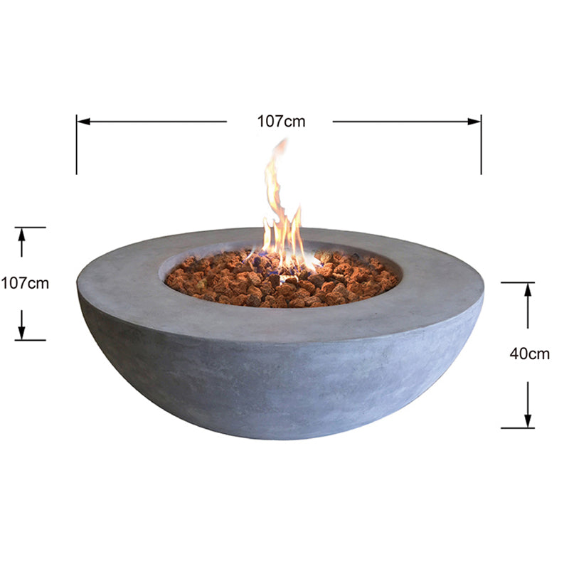 Afmetingen van de Elementi Lunar Bowl Light Grey vuurtafel: 107 x 107 x 40 cm