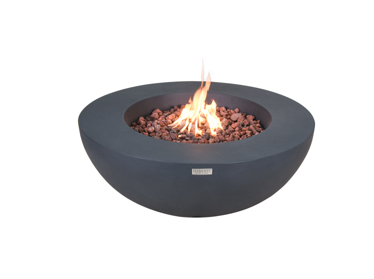 Elementi Lunar Bowl Dark Grey ronde vuurtafel op gas met roodachtige lavastenen