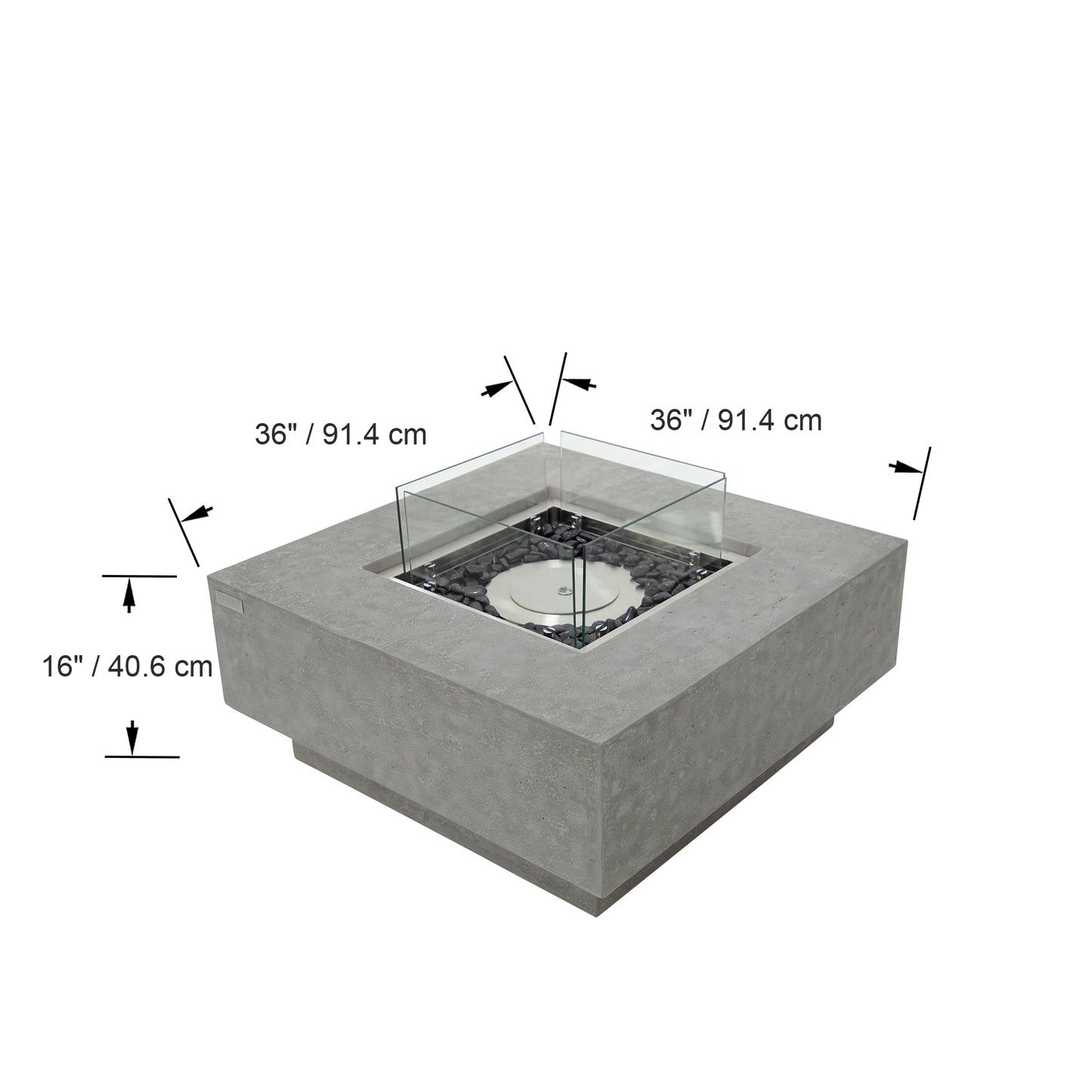 Afmetingen van de Elementi Manhattan: 91,4 x 91,4 x 40,6 cm