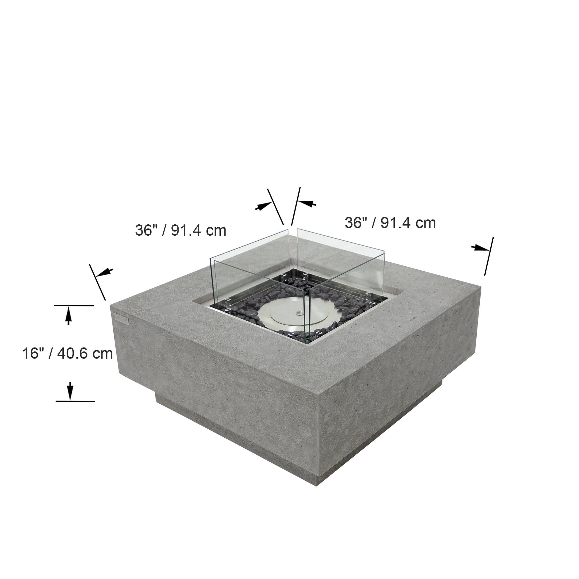 Afmetingen van de Elementi Manhattan: 91,4 x 91,4 x 40,6 cm