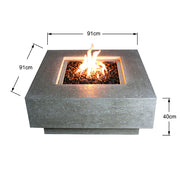 Abmessungen des Elementi Manhattan Light Grey Feuertischs: 91,4 × 91,4 × 40,6 cm