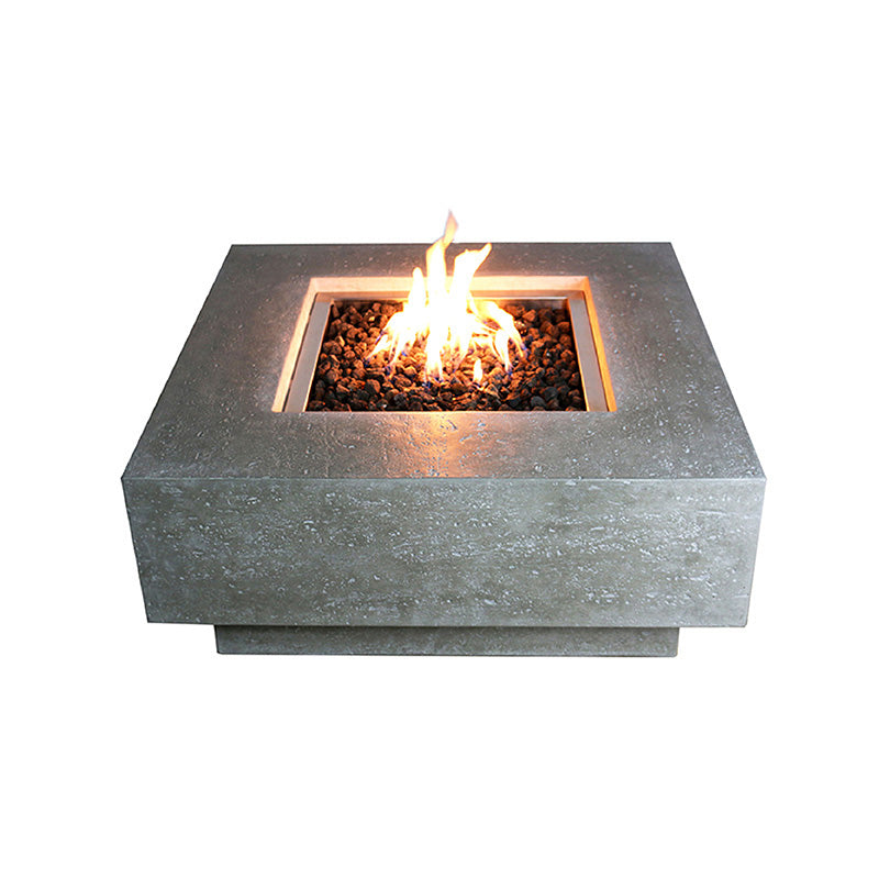 Elementi Manhattan Light Grey quadratischer Gas-Feuertisch mit rötlichen Lavasteinen