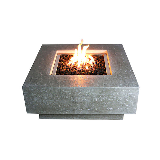 Elementi Manhattan Light Grey vierkante vuurtafel op gas met roodachtige lavastenen