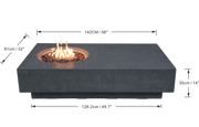 Abmessungen des Elementi Metropolis Dark Grey Feuertischs: 142,2 × 81,3 × 35,6 cm