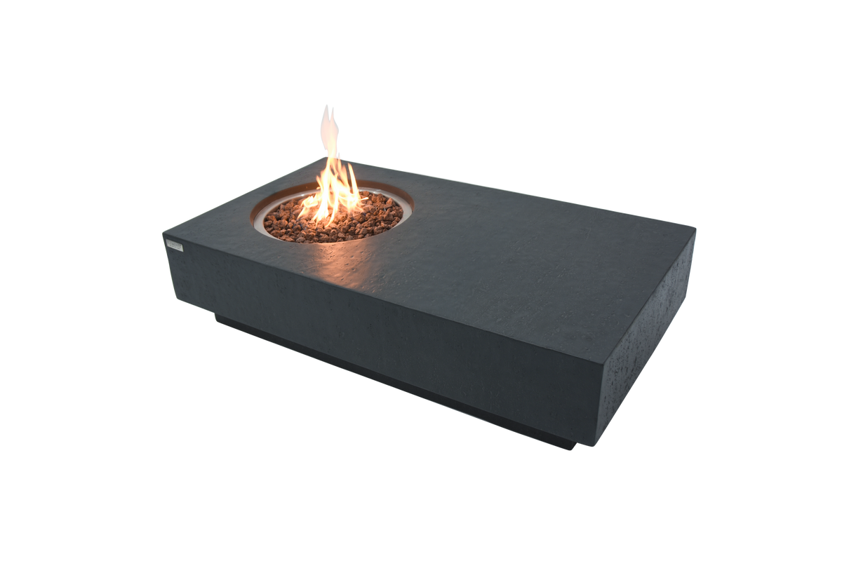 Elementi Metropolis Dark Grey Feuertisch mit rundem Brenner und rötlichen Lavasteinen