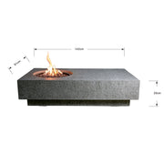 Abmessungen des Elementi Metropolis Light Grey Feuertischs: 142,2 × 81,3 × 35,6 cm