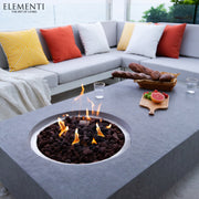 Elementi Metropolis Light Grey Feuertisch mit rundem Gasbrenner und Lavasteinen