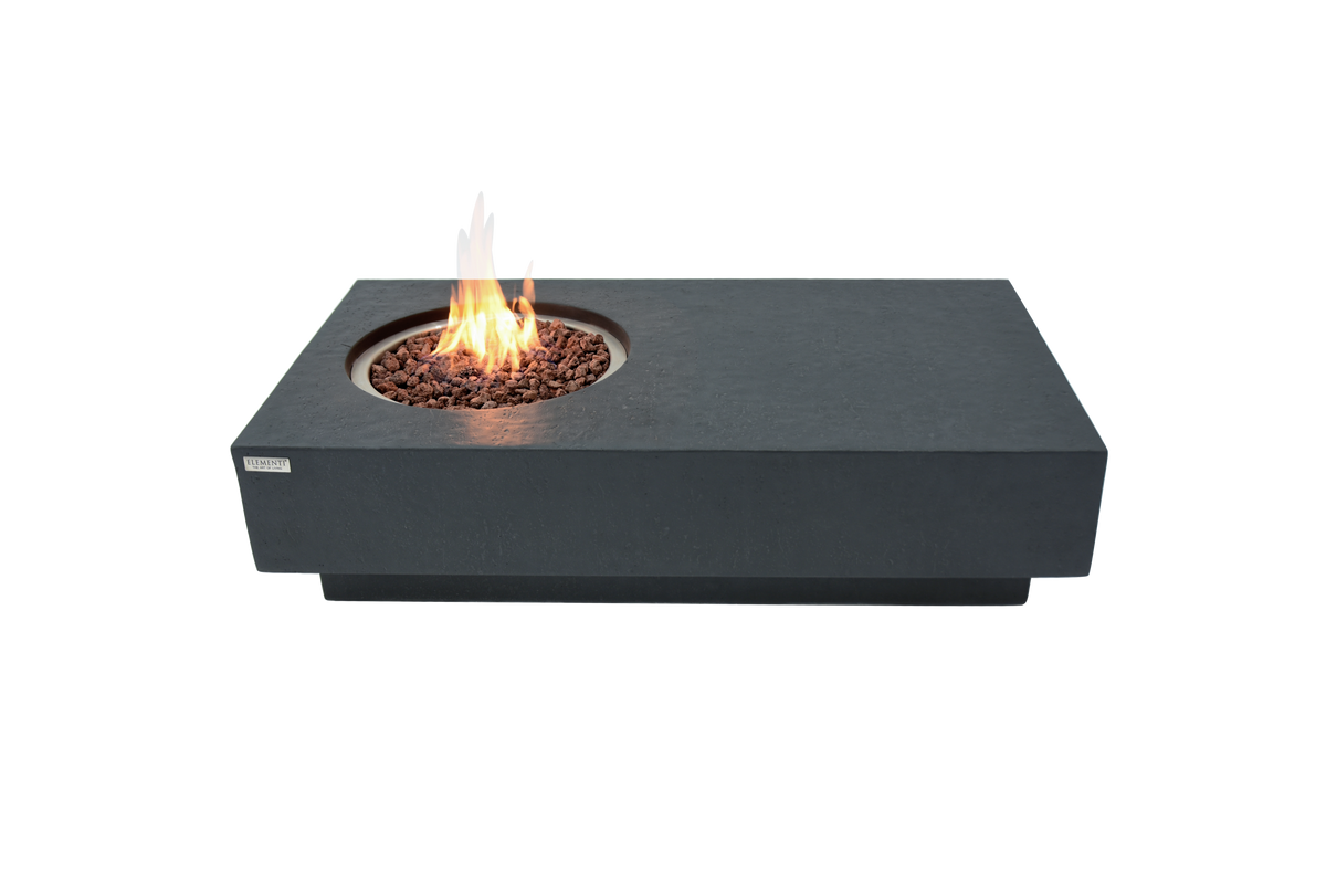 Elementi Metropolis Dark Grey rechteckiger Gas-Feuertisch mit Flamme