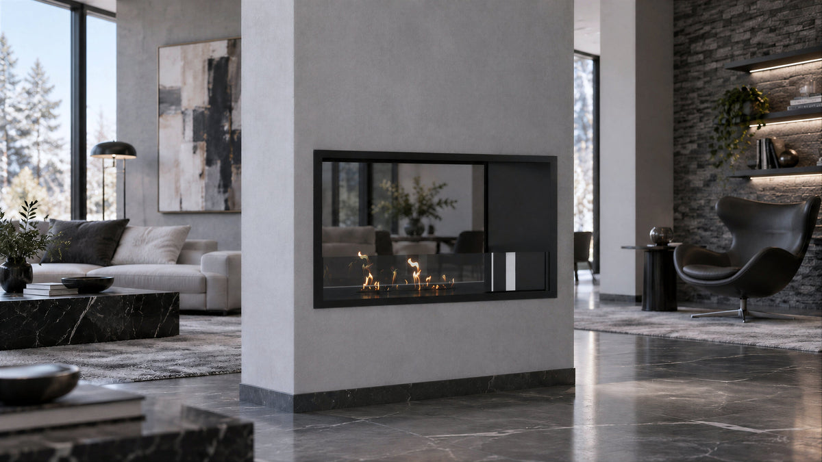 Wild Flame Fame bio-ethanol doorkijkhaard enkel volle glas 80 cm – sfeerfoto