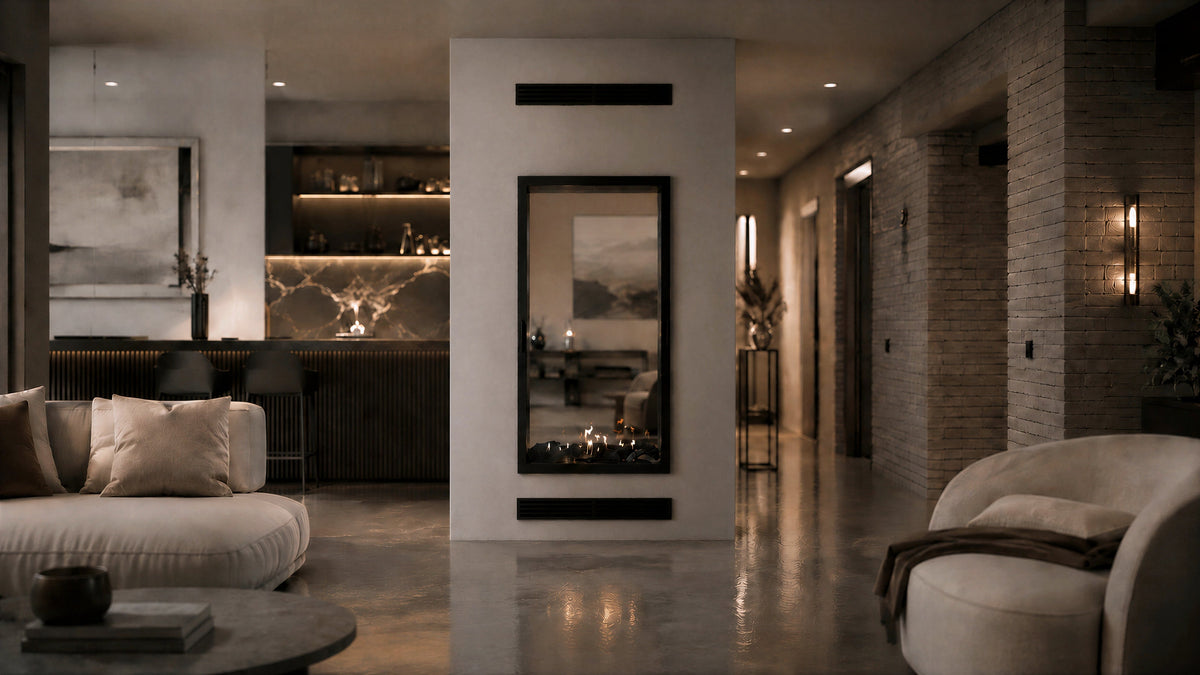 Wild Flame Fame verticale bio-ethanol doorkijkhaard met volle glas 100 x 100 cm – detailfoto