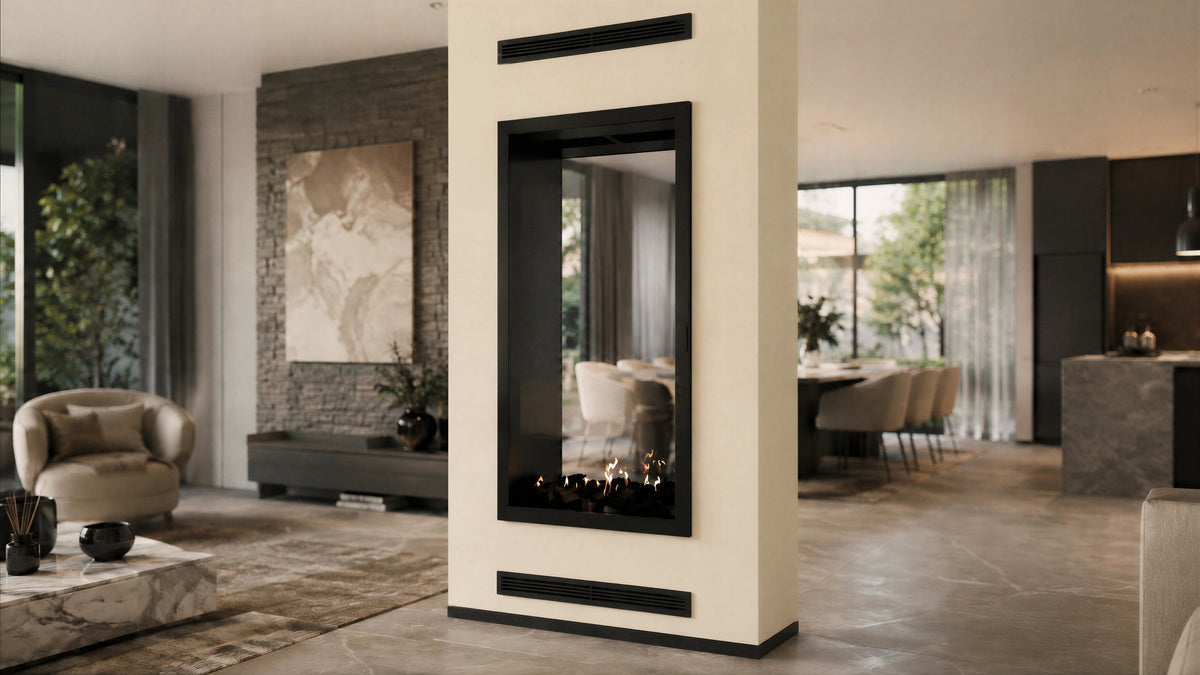 Wild Flame Fame verticale bio-ethanol doorkijkhaard met volle glas 100 x 120 cm – detailfoto
