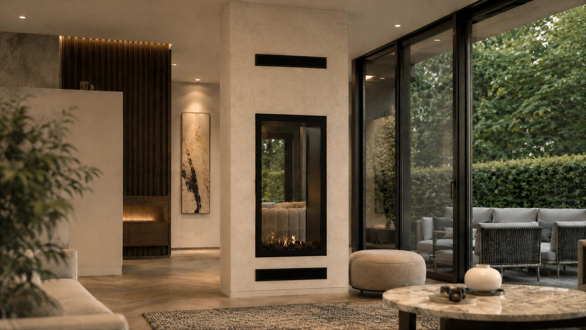 Wild Flame Fame verticale bio-ethanol doorkijkhaard met volle glas 100 x 140 cm – detailfoto