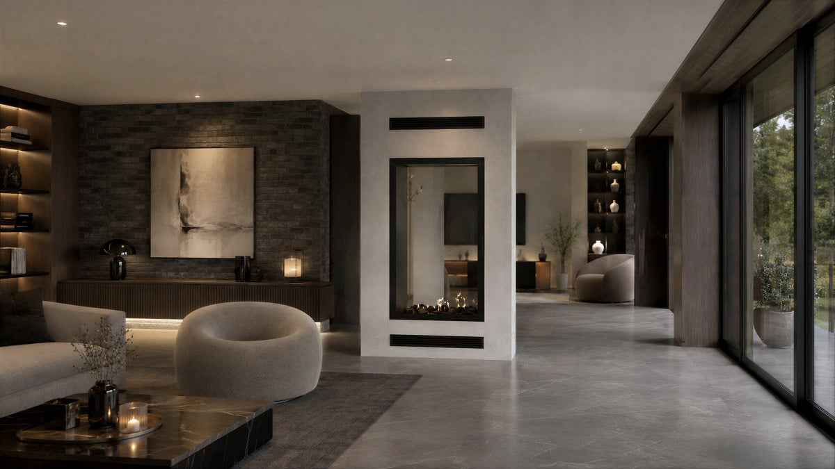 Wild Flame Fame verticale bio-ethanol doorkijkhaard met volle glas 100 x 200 cm – detailfoto